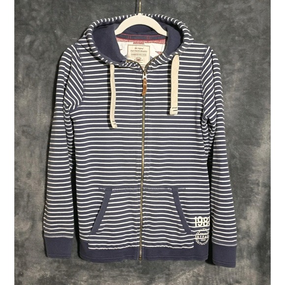 Fat Face Tops - Fat Face UK Women's Full Zip Hoodie Blue And White Striped W/ Pockets Size 4